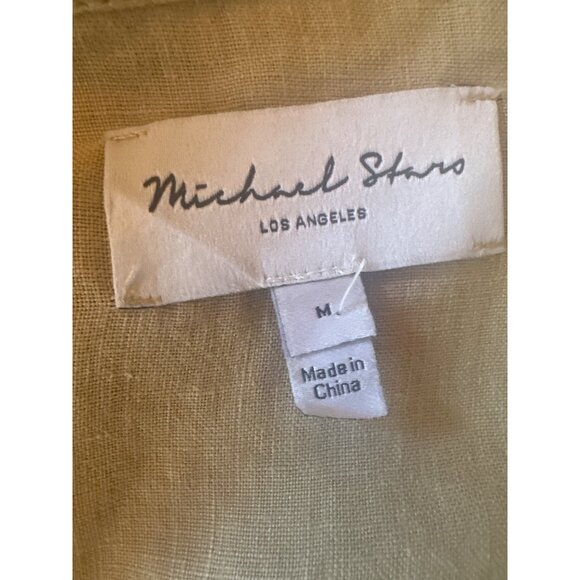Michael Stars Beige Linen Button-Up Shirt M Safari Preppy Casual Minimalist - Picture 2 of 5